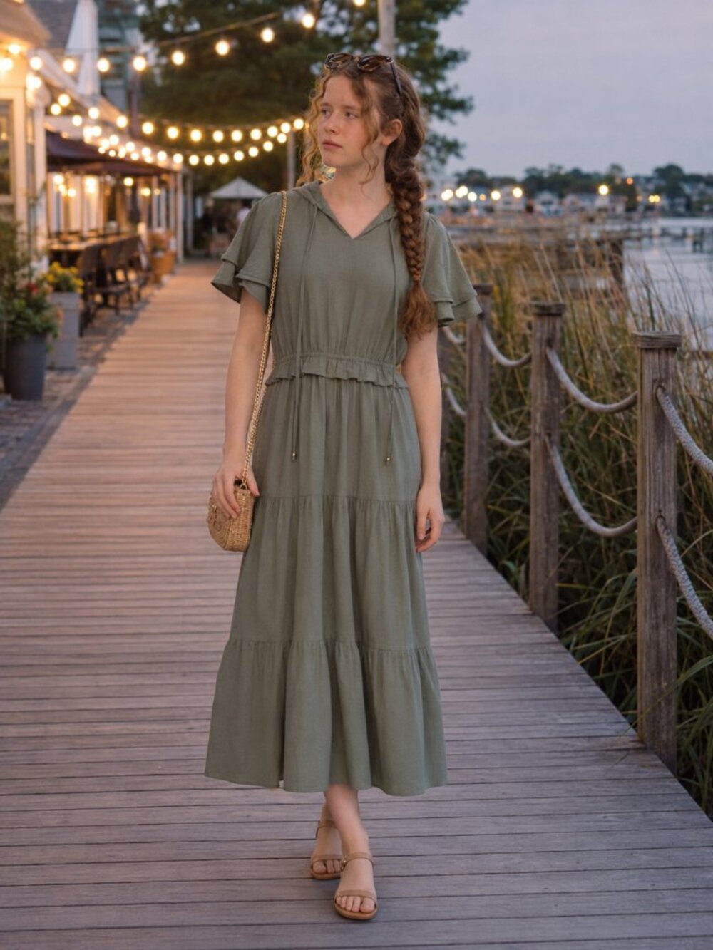 Olive green double flutter sleeve Nanette Lapore dress - size S